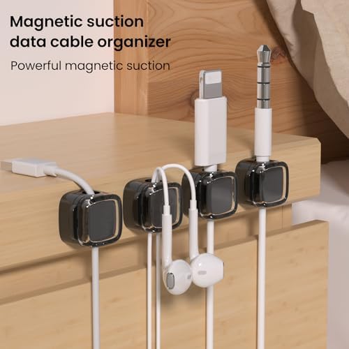 12 Pack Charging Cable Magnetic Cable Organizer Storage Holder, Strong Adhesive Wire Holder Keeper for Office Home Kitchen Car (Color: Black 12pcs)