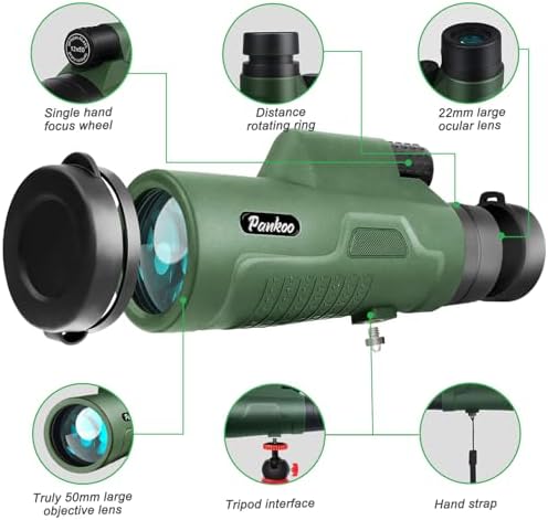 12x50 HD Monocular Telescope for Adults with Smartphone Adapter Tripod Hand Strap - High Power Monoculars Equipped with Large BAK4 Prism & FMC Lens - Suitable for Bird Watching Sports Hiking Traveling