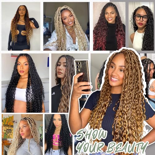 14 Inch Boho Crochet Braids 7Packs Goddess Box Braids Crochet Hair for Women Pre Looped Bohemian Hippie Braiding Hair Extensions, 1B/27