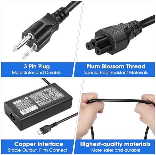 100W USB Type C Laptop Charger Fit for Lenovo ThinkBook Plus G3 13x 14G5 14G6 14s 14p 16G4+16p Lenovo ThinkPad neo 14 P14s L15 T16 Yoga 7 Pro7 9 9i Slim 6i 7i IdeaPad 5 Pro Slim 5-20V 5A AC Adapter