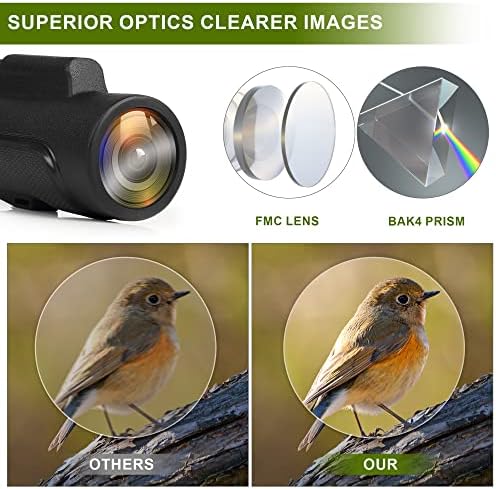 12x55 HD Monocular Telescope with Smartphone Holder, 2023 Waterproof Monocular, Lightweight Monocular for Bird Watching Hunting Camping Travel Star Watching (DarkBlack)