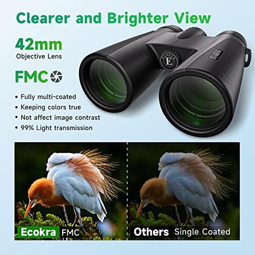 12x42 HD Binoculars for Adults, High Power Binoculars with Tripod Phone Adapter, Waterproof Compact Binoculars for Bird Watching Hunting Stargazing, Clear Low Light Night Vision, BAK4, FMC Prisms