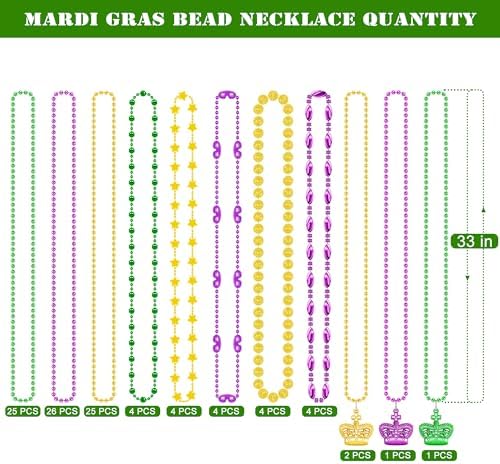100PCS Mardi Gras Accessories, 11 Kinds Mardi Gras Beads Coins Mask Shape Necklace, Metallic Green Purple Gold Beads Parade Throw Costumes, Festival Carnivals Celebration Events Party Throws Supplies