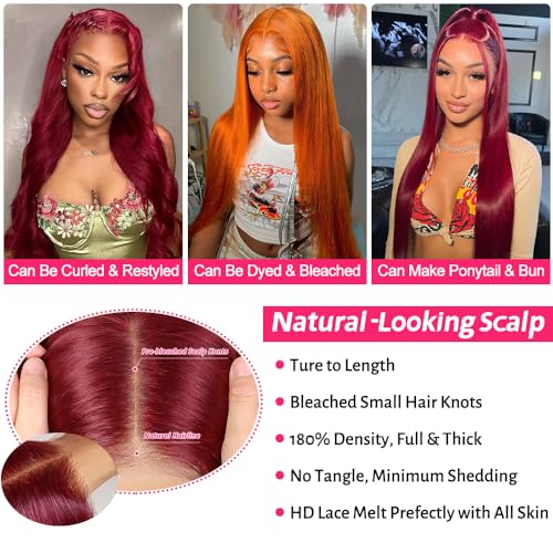 13x4 Straight Lace Front Wigs Human Hair 99J Burgundy HD Lace Front Wigs Human Hair Pre Plucked with Baby Hair 150 Density Human Hair Wigs for Black Women(16Inch)