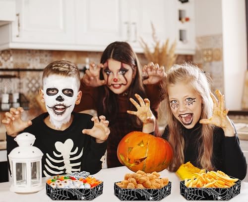 100Pcs Halloween Coffin Serving Food Trays - Skeleton Disposable Snack Paper Dish for Party Decoration Supplies