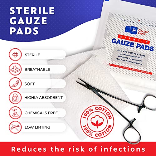 100pc Large Sterile Gauze Pads 4x4 Sterile for Wounds Bulk - 12ply Woven Gauze Sponges 4x4 Sterile - USP IV Breathable Mesh 4x4 Gauze Pads Sterile for Enhanced Absorption - First Aid Medical