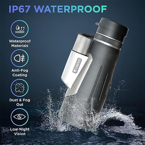 12x56 HD Monocular Telescope High Powered for Adults with Smartphone Adapter, Tripod - Compact Monocular Scope with Clear Low-Light Night Vision for Star Watching, Bird Watching, Hiking