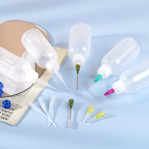 100ml Glue Precision Tip Applicator Bottle,Needle Tip Squeeze Bottle with 14ga 16ga 18ga 20ga 25ga Blunt Needle Oiler and Storage Caps
