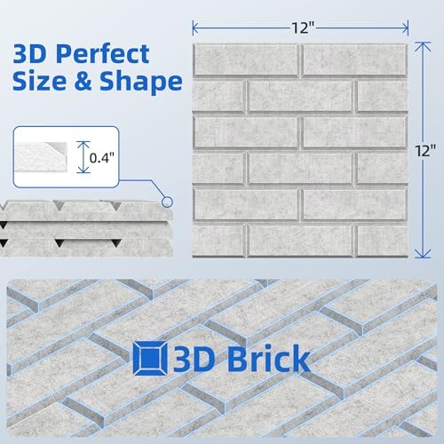 12 Pack Acoustic Panels with Self Adhesive, 12" X 12" X 0.4" High Density Sound Proof Foam Panels for Walls, Soundproof Wall Panels, Brick Sound Absorbing Panels for Home Studio Office Decor - Gray