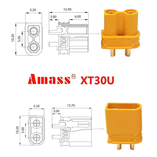 10Pairs Amass XT30 Connector Male Female XT30U Bullet Plug Heat Shrink for Battery ESC Charger Lead