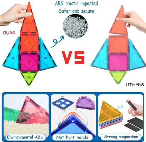 100PCS Magnetic Tiles Blocks for Kids Ages 3-5 4-8,STEM Learning Educational Preschool Magnet Building Toys for Toddlers,Christmas Birthday Gifts Toys for 3 4 5 6 7 8+ Year Old Boys Girls