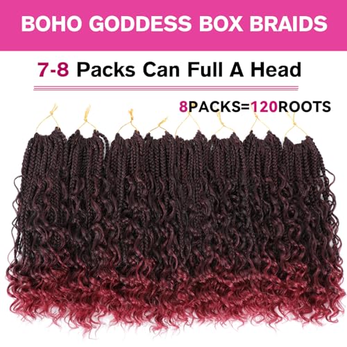 12inch Goddess Box Braids Crochet Hair Boho Box Braids with Curly Ends Bohemian Crochet Braids Pre-looped Synthetic Crochet Hair for Black Women (12inch(Pack of 8), TBUG)