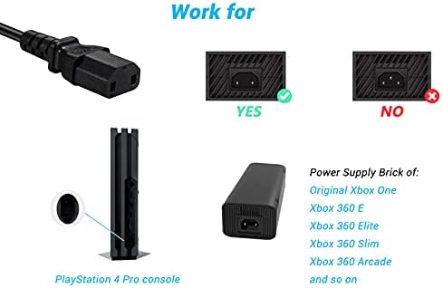 10FT Power Cord Compatible with Xbox 360 Slim, Xbox One, Xbox 360 E Power Supply Brick, Sony PS4 Pro Power Cable Replacement