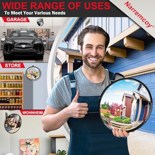 12 inch Acrylic Convex Mirror, Adjustable Wide Angle View Indoor Security Mirror, Corner Security Blind Spot Mirror for Warehouse, Office, Parking Garage and Traffic Safety