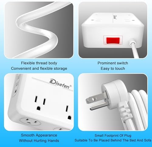 10Ft Power Strip with 1 USB-C,3 USB-A Ports,8 AC Outlets,Multi Plug Outlet Extender,10Ft Extension Cord,Flat Plug Wall Mount Desk USB Charging Station for Home Office College Dorm Room Essentials,UL