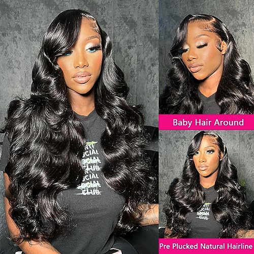 13x6 Body Wave Lace Front Wigs Human Hair Pre Plucked Glueless Wigs Human Hair 180% Density HD Transparent Lace Frontal Wigs Human Hair for Black Women Body Wave Wig 20 Inch