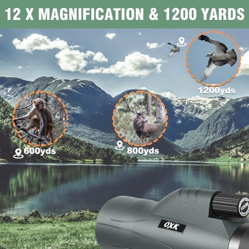 12x56 High Power Monocular Telescope with Smartphone Adapter Tripod Bag, Lightweight Monoculars for Adults with BAK4 Prism & FMC Lens, Suitable for Bird Watching Camping - Pale Grey