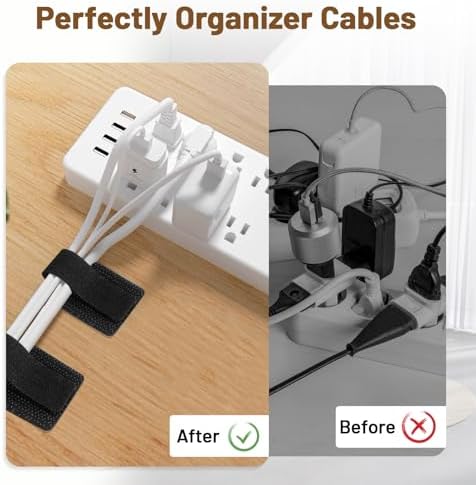 100pcs Hook and Loop Cable Ties, gliship Adhesive Wire Management, Adjustable Cable Straps Cord Wrappers Keeper Cord Holder, Sticky-Back Cord Organizer for Kitchen Appliances at Office, Home - Black
