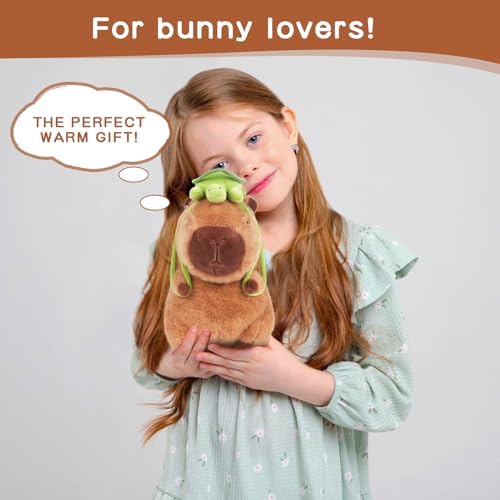 12inch Cute Capybara Plush with Turtle Backpack, Capybara Stuffed Animal Soft Capybara Plushies Toy Capybara Doll Pillow Birthday for Kids (with Bag)