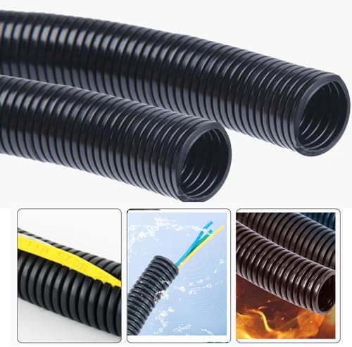 15 FT 1/2” Wire Loom Split Tubing,Dog Cat Cord Protector,Split Wire Loom Tubing Wire Conduit – Black (15FT 1/2")
