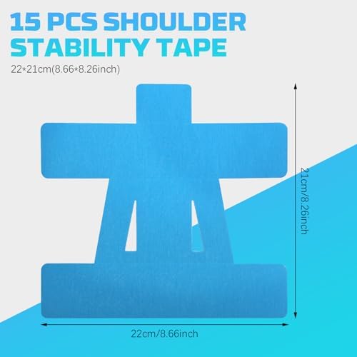 15 Pcs Kinesiology Tape for Shoulder, Precut Elastic Breathable Athletic Sports Kinesiology Tape for Rotator Shoulder Stability and Muscle Support (Blue)