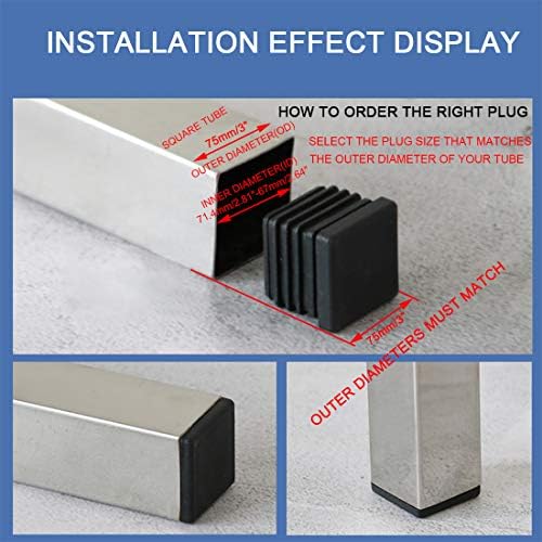12Pack 75mm (3 Inch) Square Plastic Plug, Square Tubing End Caps, Tubing Post End Cap for Square Tubing/Black Plastic Square Plugs
