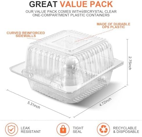 140 Pcs Clear Plastic Take out Containers,Disposable Clamshell Dessert Container with Lid, for Salads, Pasta, Sandwiches (5x4.7x2.8 in).