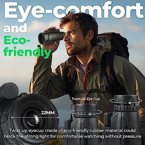 12x50 HD Monocular Telescope for Smartphone, Monoculars for Adults High Powered with Bak4 Prism and Fmc Lens, Low Night Vision for Bird Watching/Hunting/Wildlife/Hiking/Traveling - Midnight Black