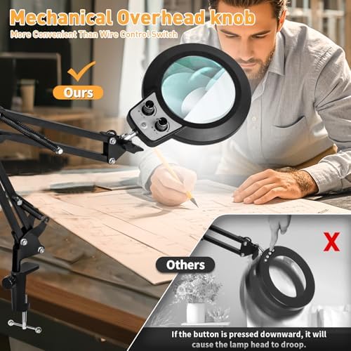 12X Magnifying Glass with Light and Stand, Infinite Color Modes & Stepless Brightness LED Magnifying Lamp with Clamp, 2-in-1 Hands Free Lighted Magnifier for Craft Reading Painting Hobby Close Work