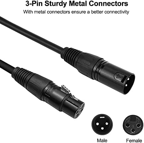 10ft / 3.04m DMX Cable, 4 Packs 3 Pin DMX Cables DMX Wires, DMX512 XLR Male to Female Stage Light Signal Cable with Metal Connectors, Connection for Stage & DJ Lighting fixtures