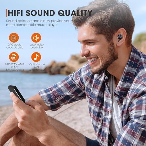 144GB MP3 Player with Bluetooth 5.2, Music Player with Built-in Speaker/FM Radio/Voice Recorder/E-Book Reader, Lossless Sound Multifunctional Mini Design Ideal for Sport Running (Earphones Included)