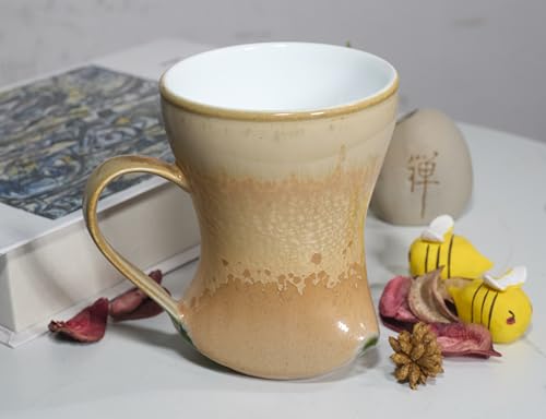 12Oz Color Glazed Ceramic Coffee Mug,Cool Cup With Handle Suitable for Office and Home,Drinking Coffee, Tea, Cocoa and Milk Lead cadmium free, Dishwasher Microwave Safe (Grey yellow)