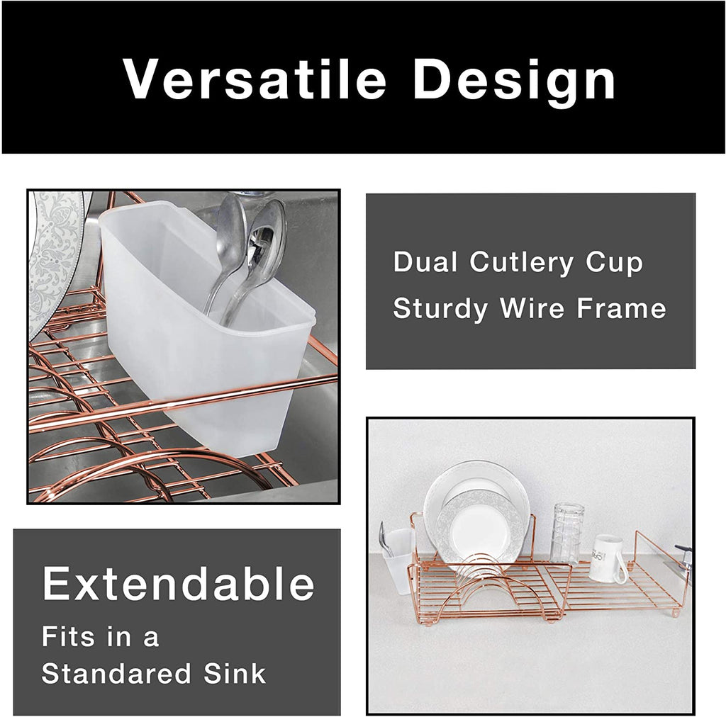Expandable Dish Drainer Drying Rack with Cutlery Cup