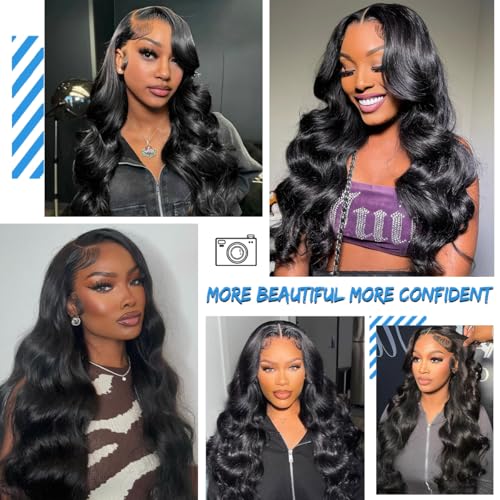 13x6 Lace Front Wigs Human Hair 200% Density HD Transparent Body Wave Lace Front Wigs Human Hair Body Wave Glueless Frontal Wigs Human Hair for Women Pre Plucked with Baby Hair Natural Black 22Inch