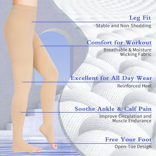 15-20 mmHg Compression Pantyhose for Women, Medical Compression Stockings, Open Toe Compression Leggings,Waist High Compression Tights for Edema, Varicose Veins, Swelling, Pregnant,Nurses, Athletes
