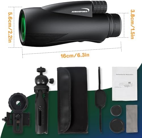 12x55 Monocular for Adults High Power - Aurosports Compact Portable Monoculars for Bird Watching - HD Monoculars with Smartphone Adapter Tripod Camera for Hunting Hiking Camping Wildlife
