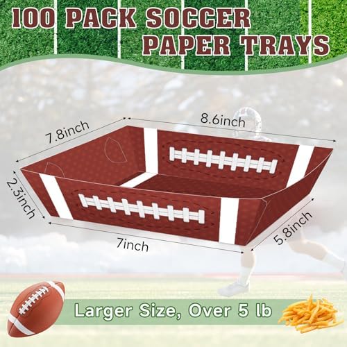 100Pcs Football Party Supplies, 5lb Football Food Plates, Football Paper Trays Disposable Bowls Nacho Trays for Gameday, Carnivals, Birthday, Sport, Party Decor (100)