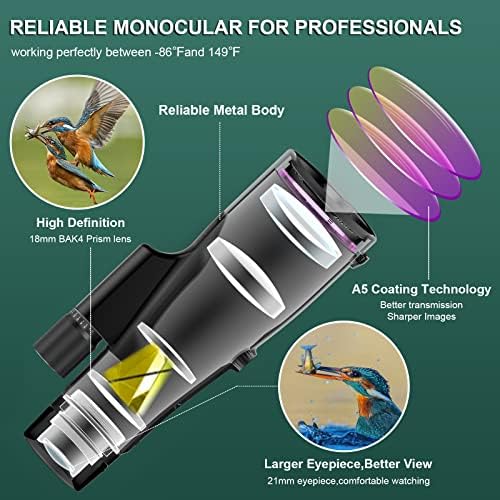 12x56 HD Monocular Telescope with Premium Carry Case,Phone Adapter and New Generation Tripod,Portable and Waterproof High Power Monocular for Hiking and Bird Watching