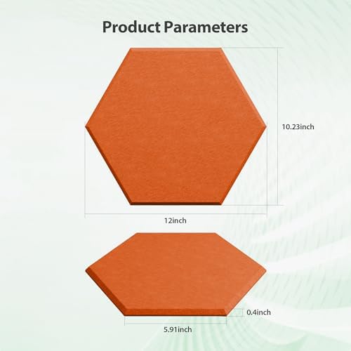 12 Pack Acoustic Panels Self Adhesive Sound Proof Foam, High Density Sound Acoustic Panel, 12X10.23X0.4 Inch Hexagon Panels in Home, Office, Reccording Room, Studio,and more(Orange-Red)