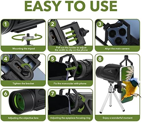 13x50 Monocular Telescope - Sunhe High Power Zoom Monocular with BAK4 Prism, FMC Lens, Handle, Smart Phone Adapter for Bird Watching Hunting Hiking Camping Traveling Gift for Mens/Adults (Ordinary)