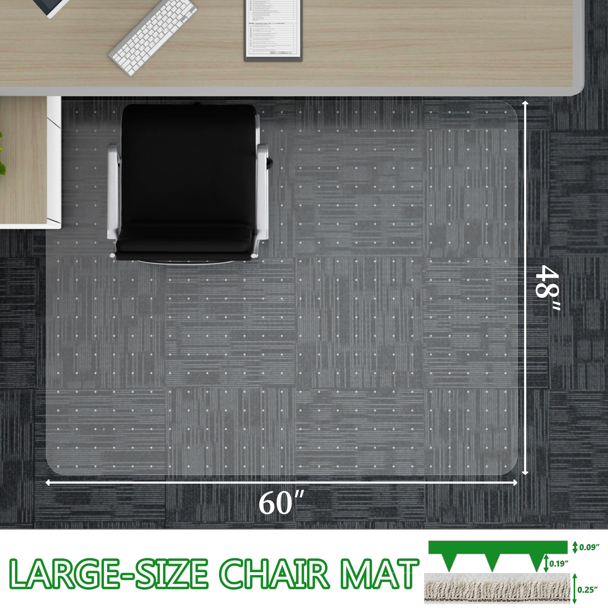 100pointONE Extra Large Office Chair Mat for Carpet, 48" x 60" Clear Desk Chair Mat for Low Pile Carpeted Floors- Easy Glide Plastic Floor Mat for Office Chair on Carpet