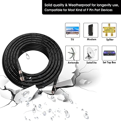 100ft RG6 Coaxial Cable Black 75 ohm with F Connector, F81 Female Extension Adapter, Low Loss High-Speed Coax Cable Cord Extender for HD TV, Dish, Satellite, Antenna, TV Cable 100'
