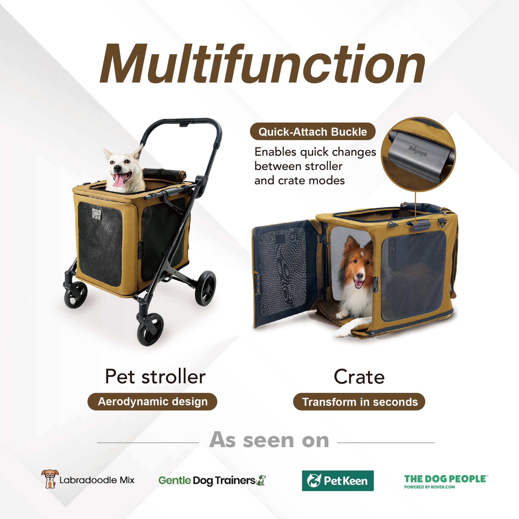 Ibiyaya BigBuddy Pet Stroller and Crate Combo, 2-in-1 Collapsible Medium-to-Large Pet Wagon for Cats and Dogs