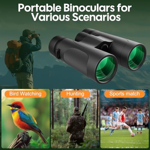 12x42 UHD Waterproof Binoculars for Adults: Aurosports High Powered Binoculars Easy Focus - Large View Lightweight Binoculars with Clear Low Light Vision for Bird Watching Hunting Trip Hiking Black