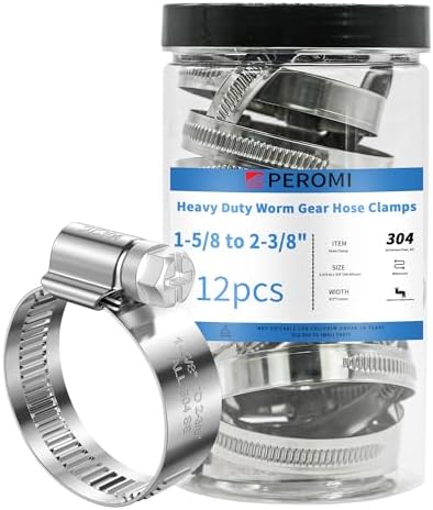12PCS Heavy Duty Hose Clamps Stainless Steel 304,1 5/8" Hose Clamp-2 3/8" Hose Clamp in (40-60mm) Adjustable Worm Gear Drive Radiator Hose Clamps,Pipe Clamp for Plumbing, Garden, Car and Ships