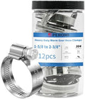 12PCS Heavy Duty Hose Clamps Stainless Steel 304,1 5/8" Hose Clamp-2 3/8" Hose Clamp in (40-60mm) Adjustable Worm Gear Drive Radiator Hose Clamps,Pipe Clamp for Plumbing, Garden, Car and Ships