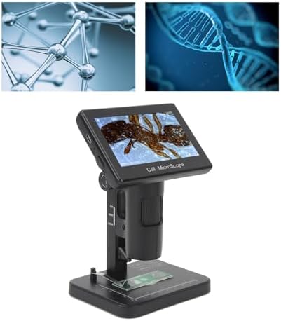 1080P Digital Microscope with 5in 800x480 Screen, USB 2600mAh Camera Microscope with Optical 1000X Digital 8X Zoom 3 Lighting Modes, Microscope for Soldering Research