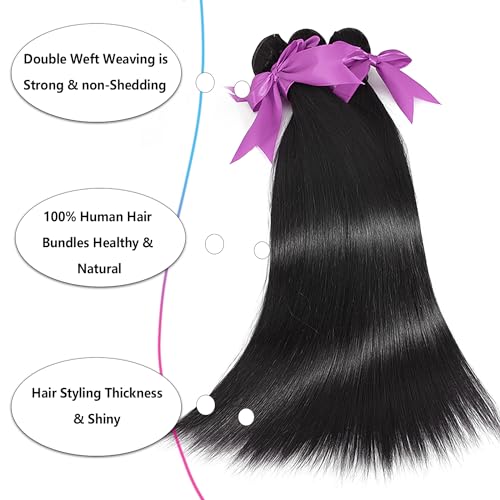 12A Human Hair Bundles 22 24 26 Inch Straight Bundles Human Hair 100% Unprocessed Brazilian Virgin Weave 3 Bundles Deals Thick & Tangle Free…