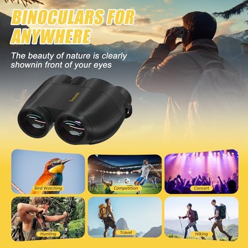 10x25 Compact Binoculars for Adults and Kids, Large Eyepiece Waterproof Binocular with Low Light Vision, High Powered Easy Focus Small Binoculars for Bird Watching, Outdoor Hunting, Travel, Concerts