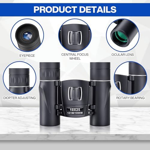 10x25 Compact Binoculars for Adults Kids, Binoculars for Concerts and Bird Watching Cruise Ship Essentials Hunting, Waterproof Binoculars with Low Light Night Vision